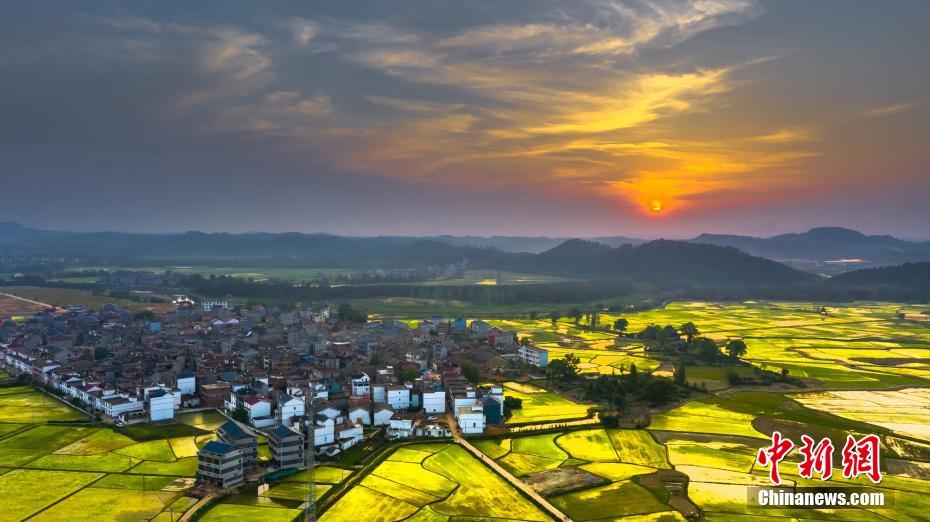 绝美夕照!航拍江西峡江生态宜居乡村美景