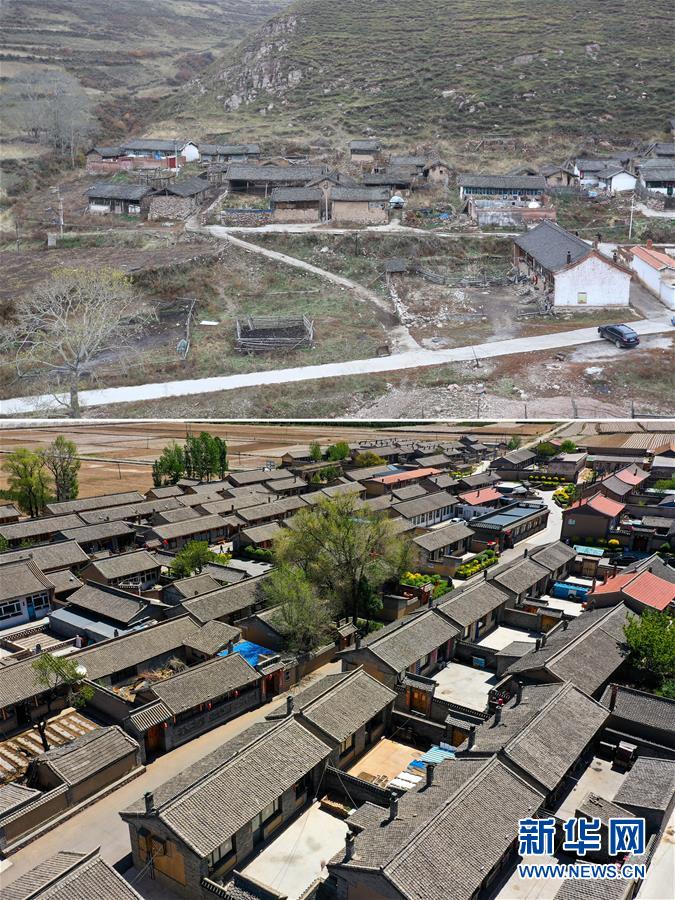 拼版照片:上图为山西省忻州市岢岚县宋家沟村村民在整村搬迁前居住的