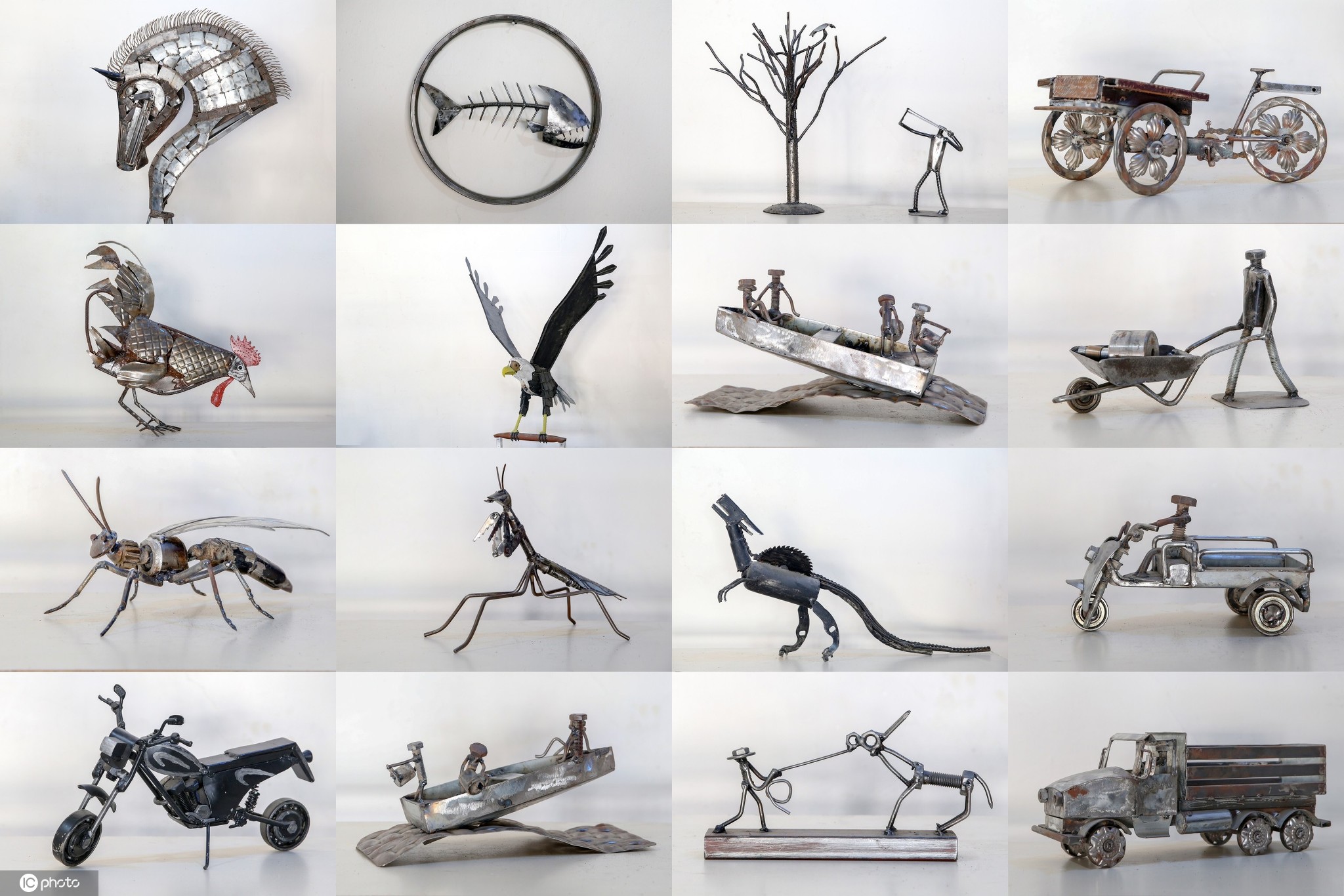 伊朗艺术家用废铁创作雕塑作品栩栩如生