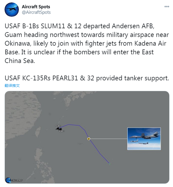 �飛機守望�12月16日發布的美軍轟炸機飛行路線