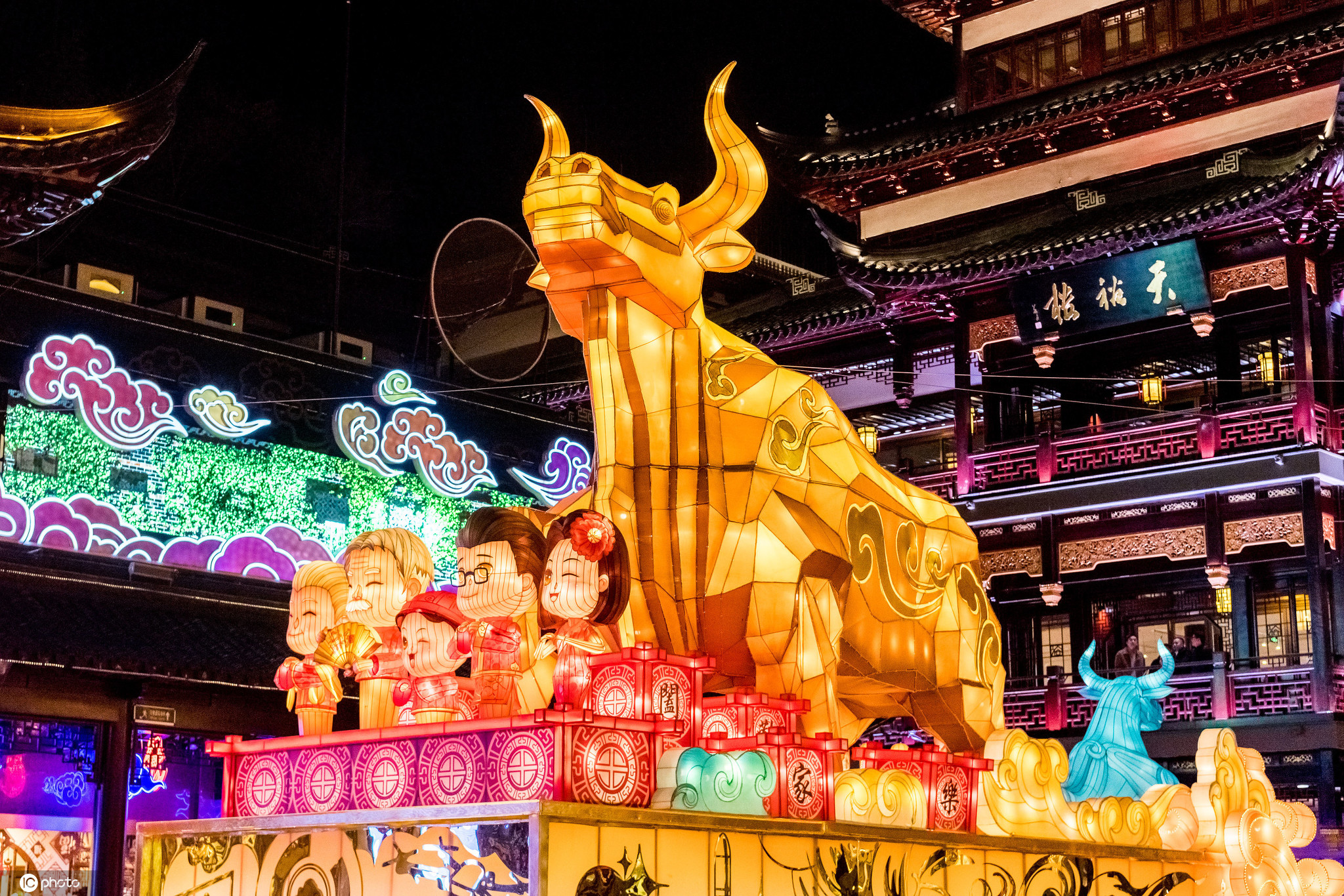 喜庆牛花灯迎接春节 彩灯璀璨年味浓!