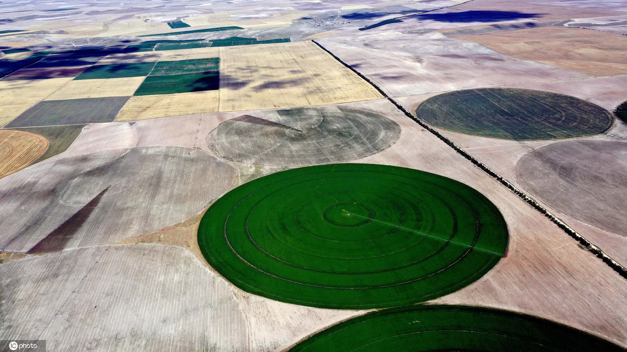 航拍土耳其圆形农田 如天然"打碟机"