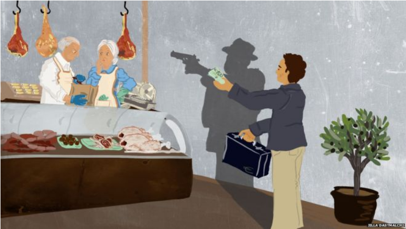 反映意大利黑手党的漫画，图源：BBC新闻