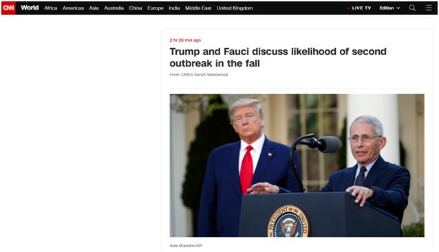 「特朗普」美“抗疫队长”预计疫情秋季或再次暴发，特朗普：希望不会发生